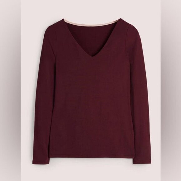 Boden Double Layer V-neck Top in Mulled Wine Purple size 20/22 jersey stretch - Picture 2 of 10